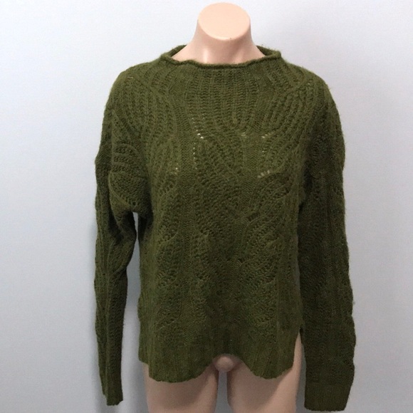 J. Crew Pointelle Cable Sweater Alpaca Moss Green - Picture 1 of 6